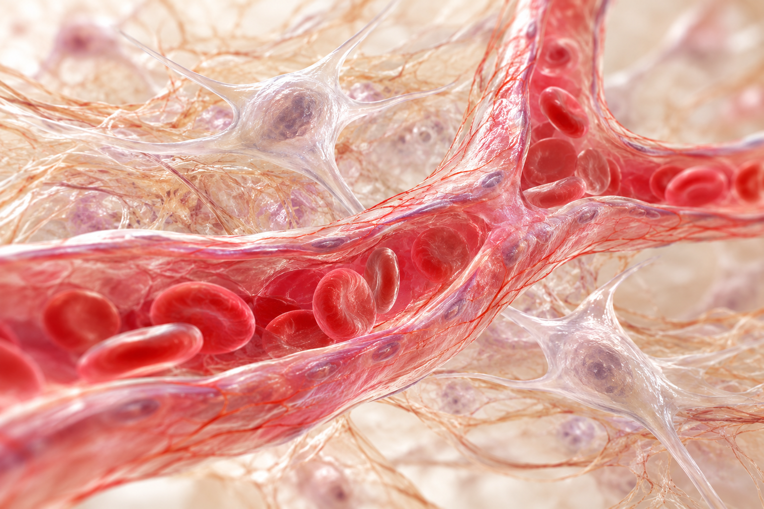 Illustration of a blood vessel with mesenchymal stromal cells for the vasculogenic MSC program